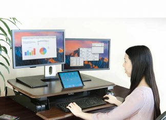 Costco Standing Desk – Options to Take Home Today Best Costco Standing Desk - airLIFT PRO 35.4 Electric Sit-Stand Desk Riser with USB Charging Port & Tablet Slot -