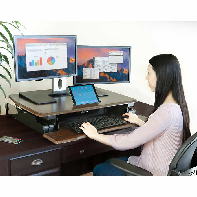 Best Costco Standing Desk - airLIFT PRO 35.4 Electric Sit-Stand Desk Riser with USB Charging Port & Tablet Slot -